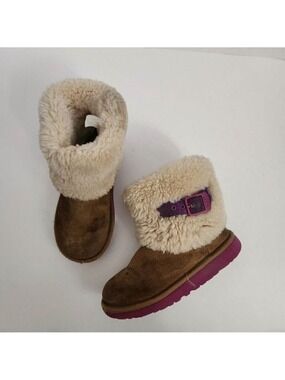 UGG | Ellee boots suede shearling purple buckle girls sz 1